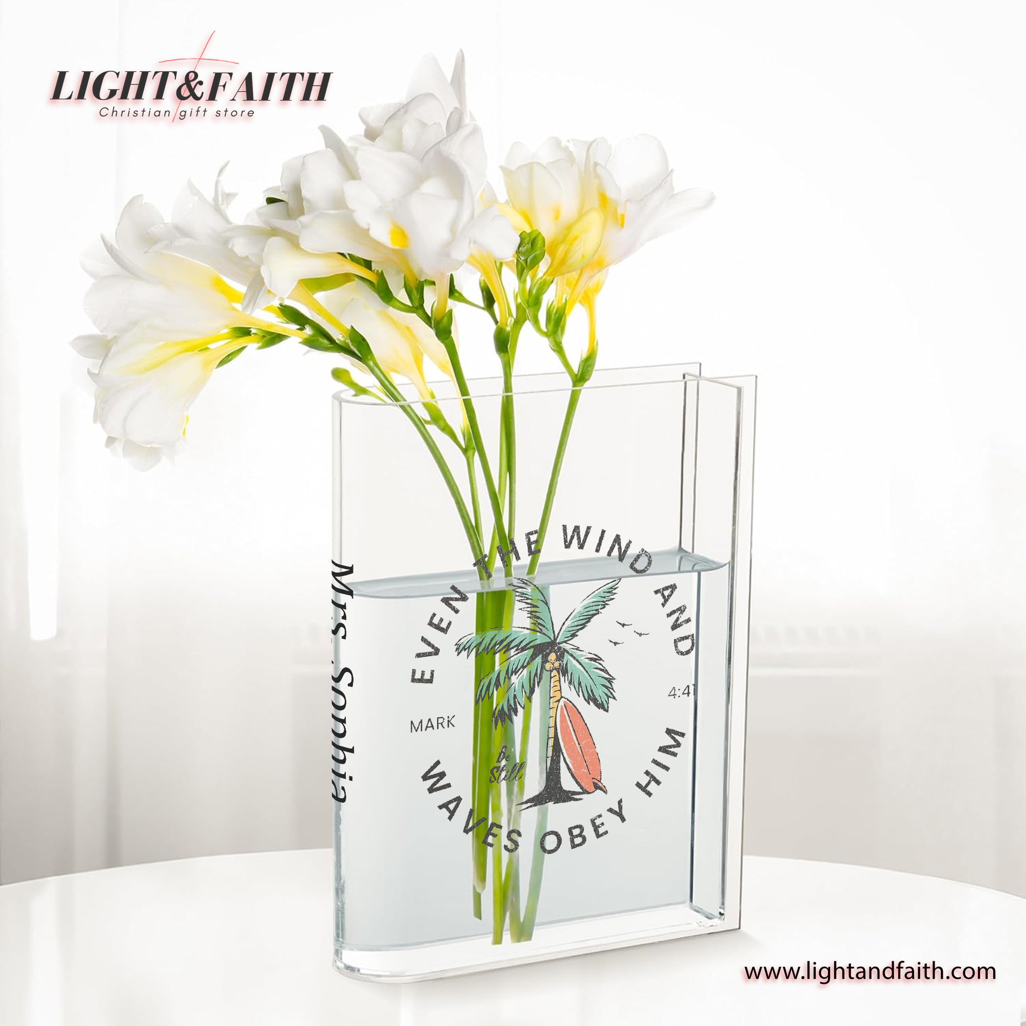 Mark 4:41 Verse, Even the Wind and Waves Obey Him Book Vase, Christian Book Vase, Vintage Floral Book Vase, Faith Book Vase, Bible Verse Book Shaped Flower Vase